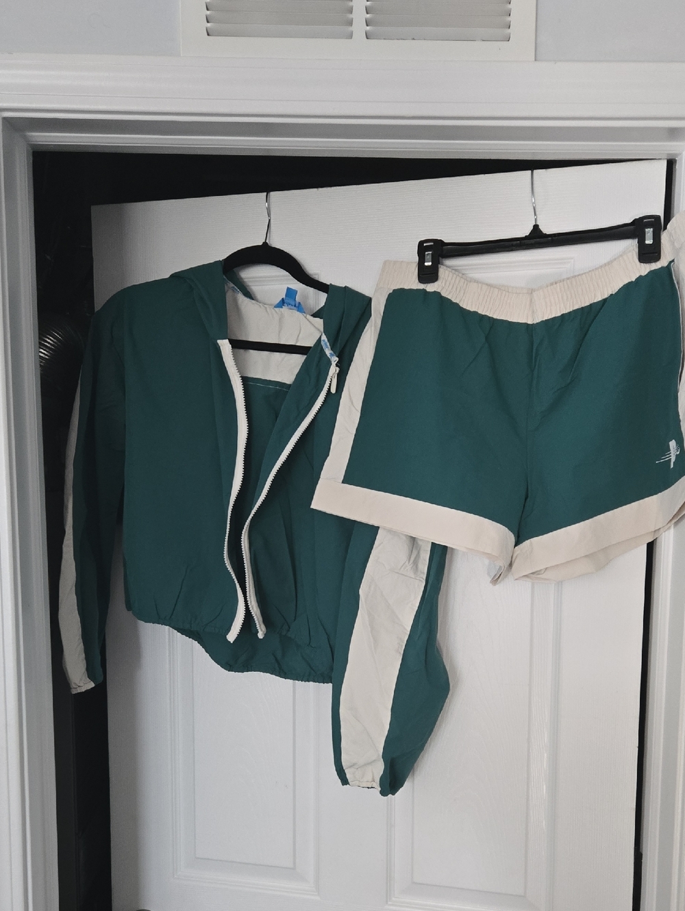 Teal and Cream Athletic Jacket and Shorts Set